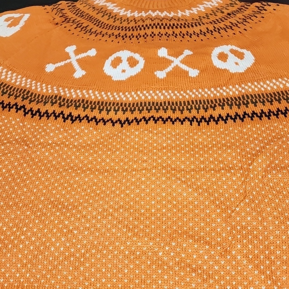 Halloween Orange Skull and Crossbones Cardigan Sweater Sz 0XL - Picture 6 of 8